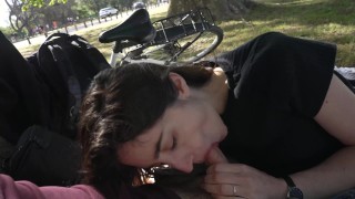 How does a day at the park end up with a public blowjob? – Cute teen swallows cum